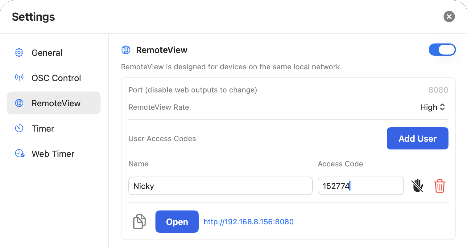 NextNote RemoteView settings