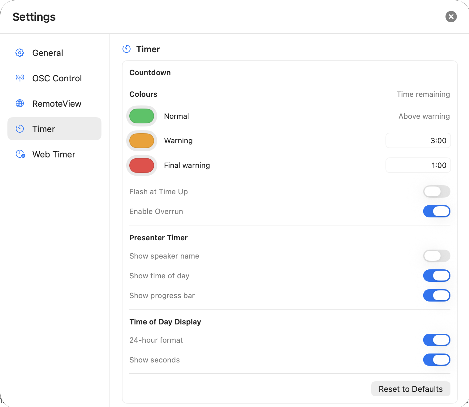 NextNote Timer settings